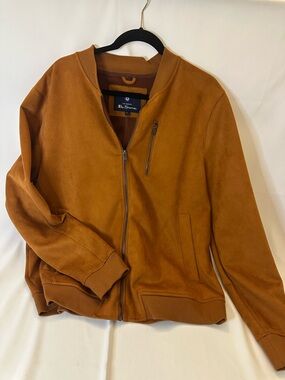 Ben Sherman Men's Suede Bomber Jacket in Camel
